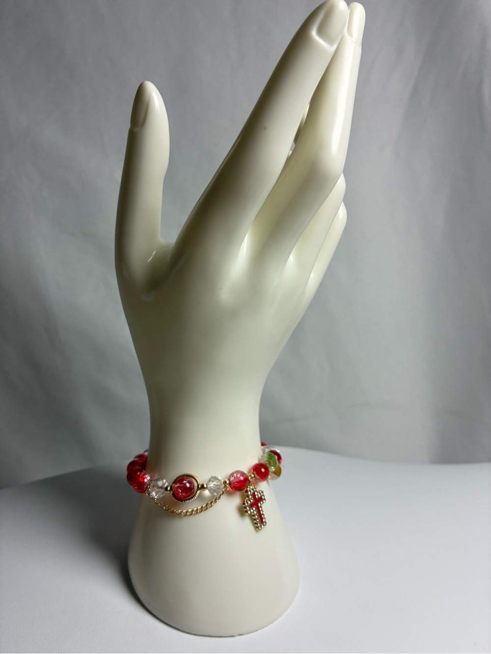 Red Beaded Cross Charm Bracelet - Women Jewelry